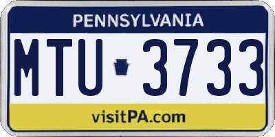 PA license plate MTU3733