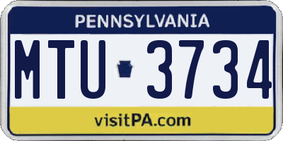 PA license plate MTU3734
