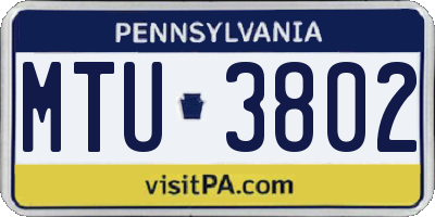 PA license plate MTU3802