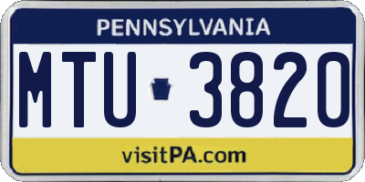PA license plate MTU3820