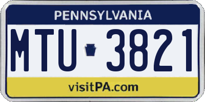 PA license plate MTU3821