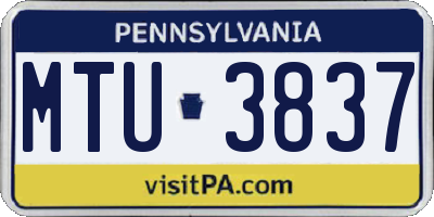 PA license plate MTU3837