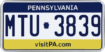 PA license plate MTU3839