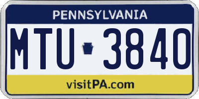 PA license plate MTU3840