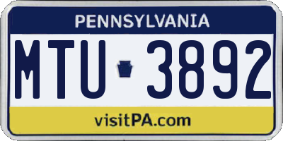 PA license plate MTU3892