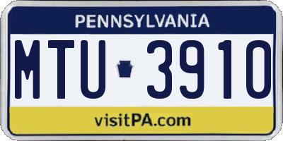 PA license plate MTU3910