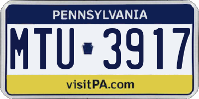 PA license plate MTU3917