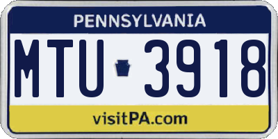 PA license plate MTU3918