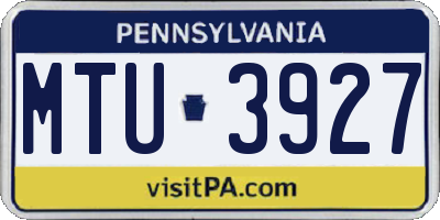 PA license plate MTU3927