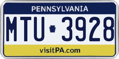 PA license plate MTU3928