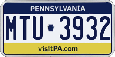 PA license plate MTU3932