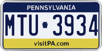 PA license plate MTU3934