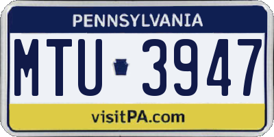 PA license plate MTU3947