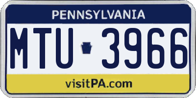 PA license plate MTU3966