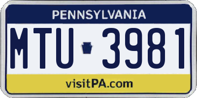 PA license plate MTU3981