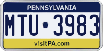 PA license plate MTU3983