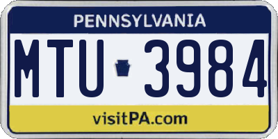 PA license plate MTU3984