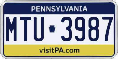 PA license plate MTU3987