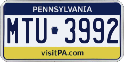 PA license plate MTU3992