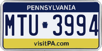 PA license plate MTU3994