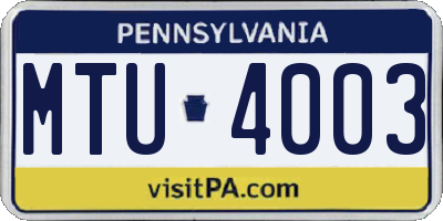 PA license plate MTU4003