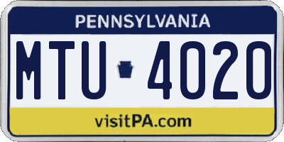PA license plate MTU4020