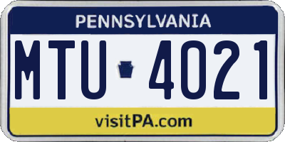 PA license plate MTU4021