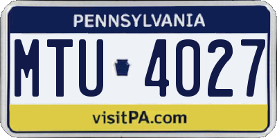 PA license plate MTU4027