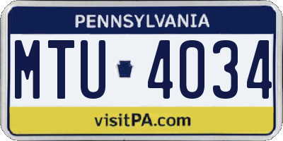 PA license plate MTU4034