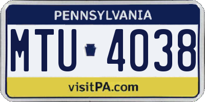 PA license plate MTU4038