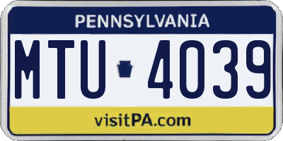 PA license plate MTU4039