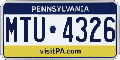 PA license plate MTU4326