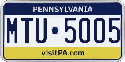 PA license plate MTU5005