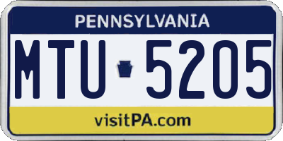 PA license plate MTU5205