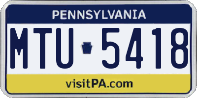 PA license plate MTU5418