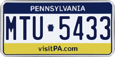 PA license plate MTU5433