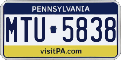 PA license plate MTU5838