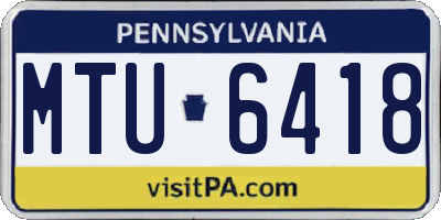 PA license plate MTU6418