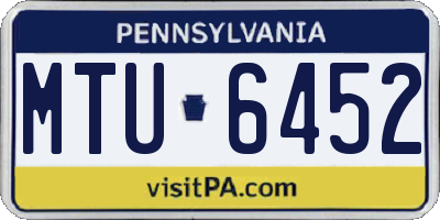 PA license plate MTU6452