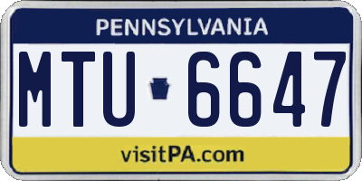 PA license plate MTU6647