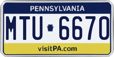 PA license plate MTU6670