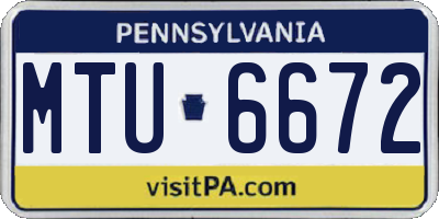 PA license plate MTU6672