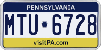 PA license plate MTU6728