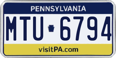 PA license plate MTU6794