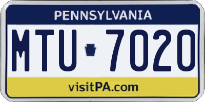 PA license plate MTU7020
