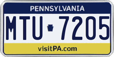 PA license plate MTU7205