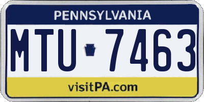 PA license plate MTU7463