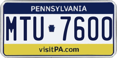PA license plate MTU7600