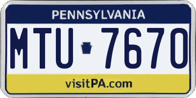 PA license plate MTU7670