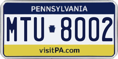 PA license plate MTU8002